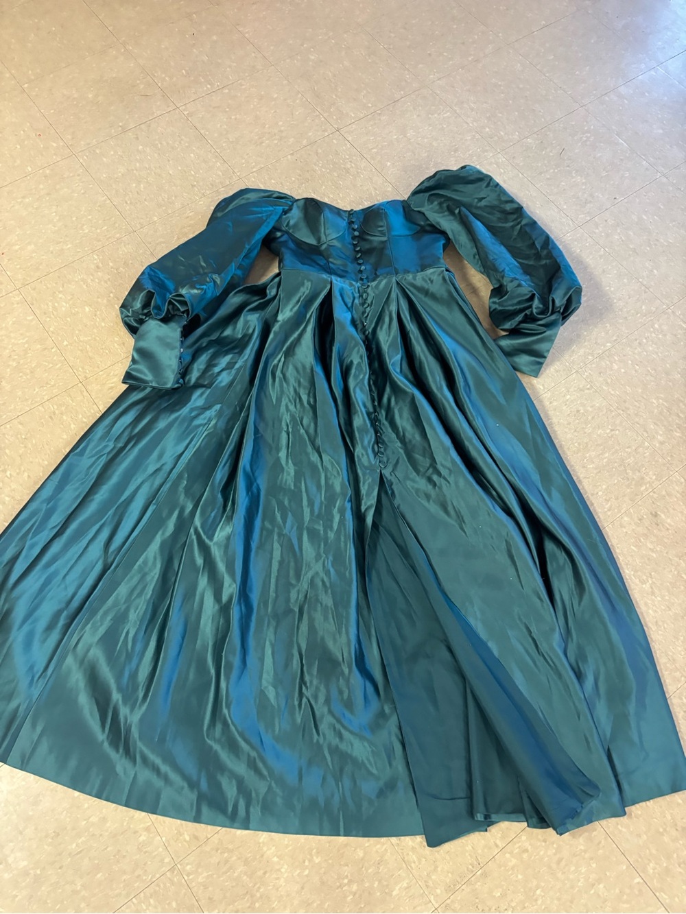 Vintage-Style Teal Satin Ball Gown